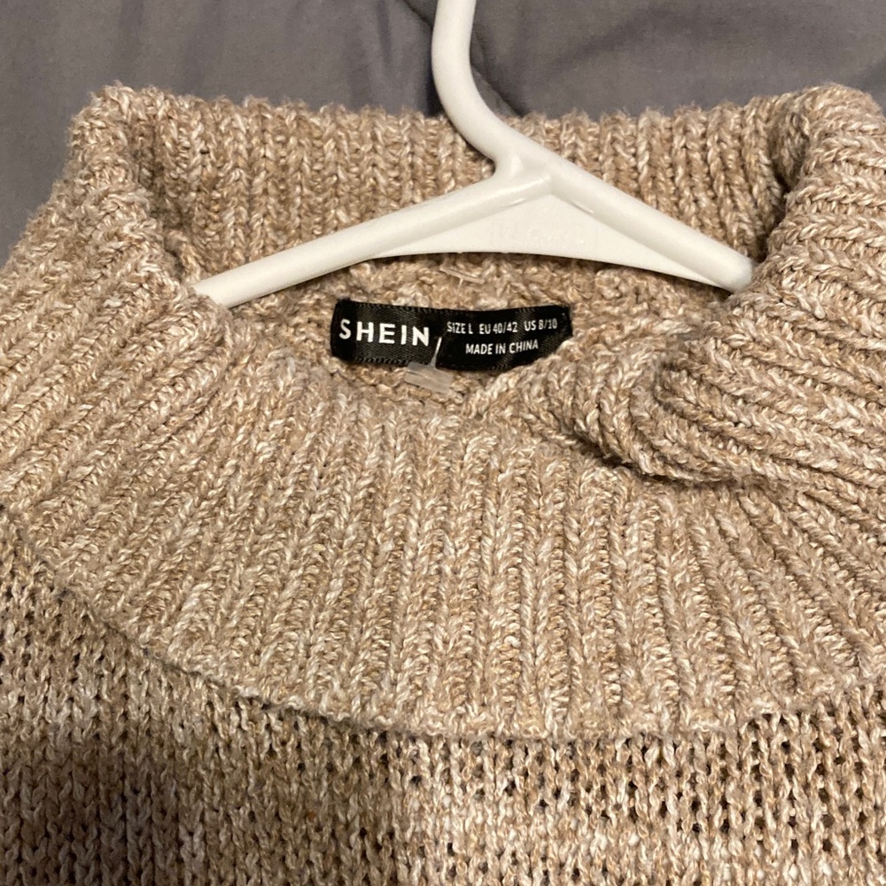 SHEIN Women's Beige Cowl Neck Sweater